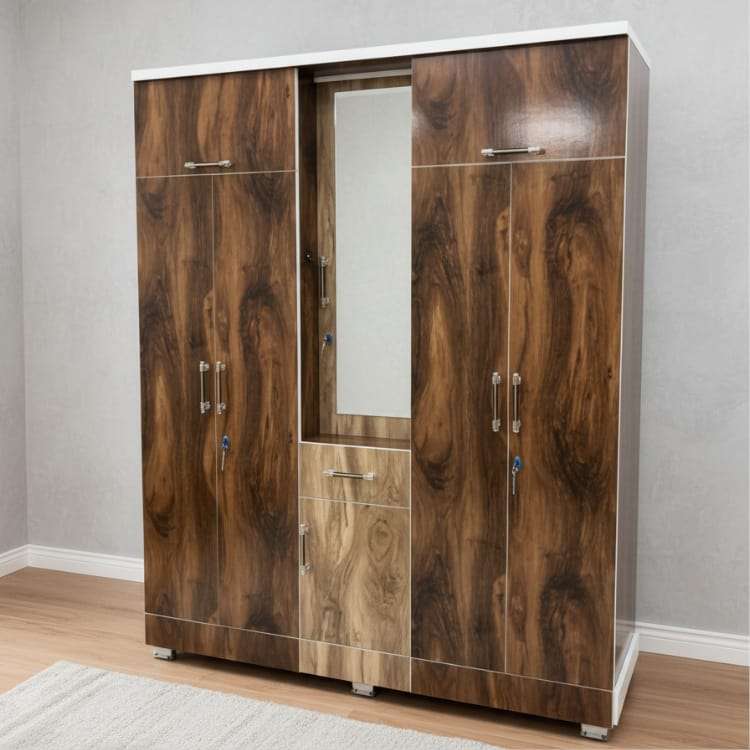 Teak Wood Full Size Almirah with Mirror and Storage